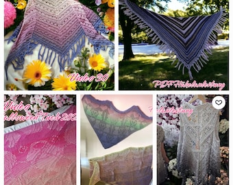 5 Tücher häkeln, 5 PDF Datein auf Deutsch