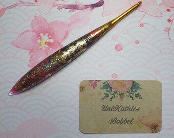 UniKathies Glitzer Häkelnadel aus Resin - 4,0 mm Tulip Japan Aluminiumnadel in Goldoptik - Bitte die Beschreibung beachten ;-) Hook, Deko 15