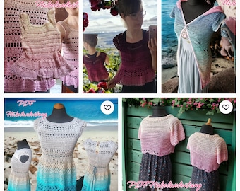 5 Raglan Tops häkeln, 5 PDF Datein auf Deutsch