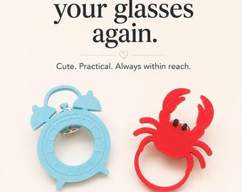 Broche porte-lunettes | Porte-lunettes mignon | Ne perdez plus jamais vos lunettes | Cadeau pour enseignant·e·s | Cadeau pour lecteur·rice·s | Accessoire fait main | Crabe