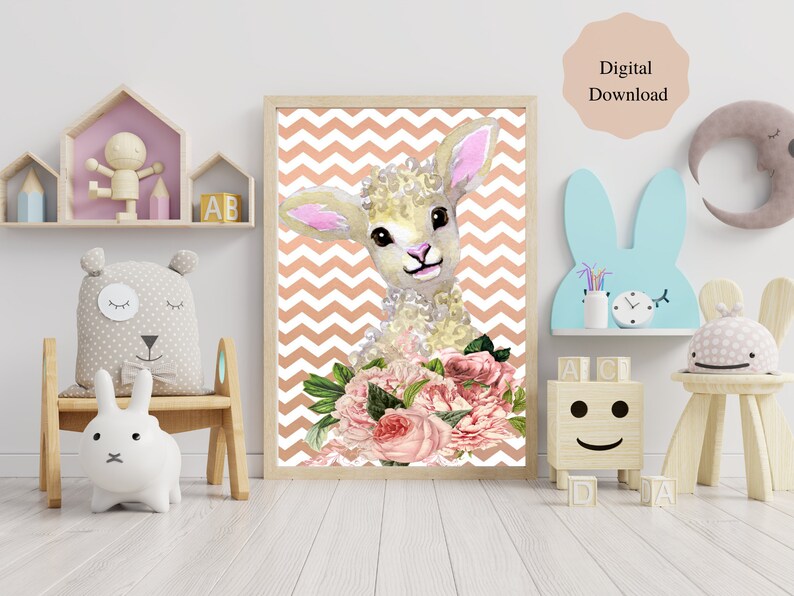 Nursery Baby Lamb Wall Art Baby Animal Wall Art Printable Etsy
