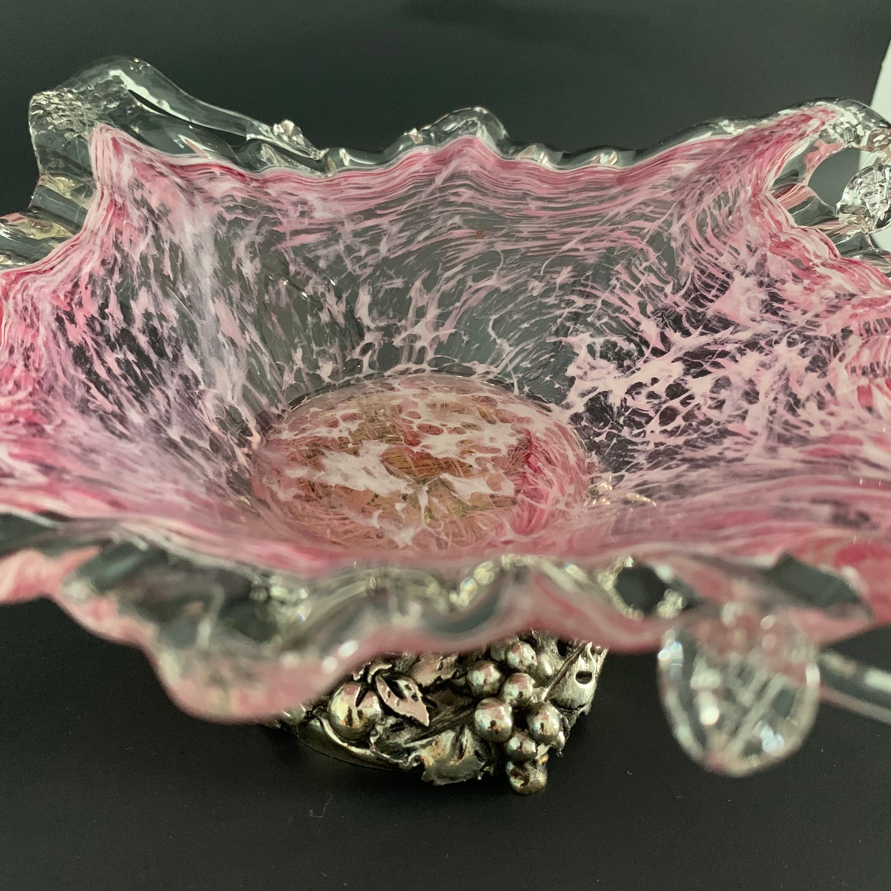 Vintage Murano Italy Art Glass Bowl Candy Dish With Silver Ton Etsy