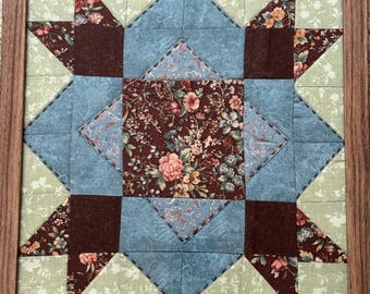 Quilt Square Piece Art in Wood Frame 13x13 Country Farmhouse Rustic Wall Decor