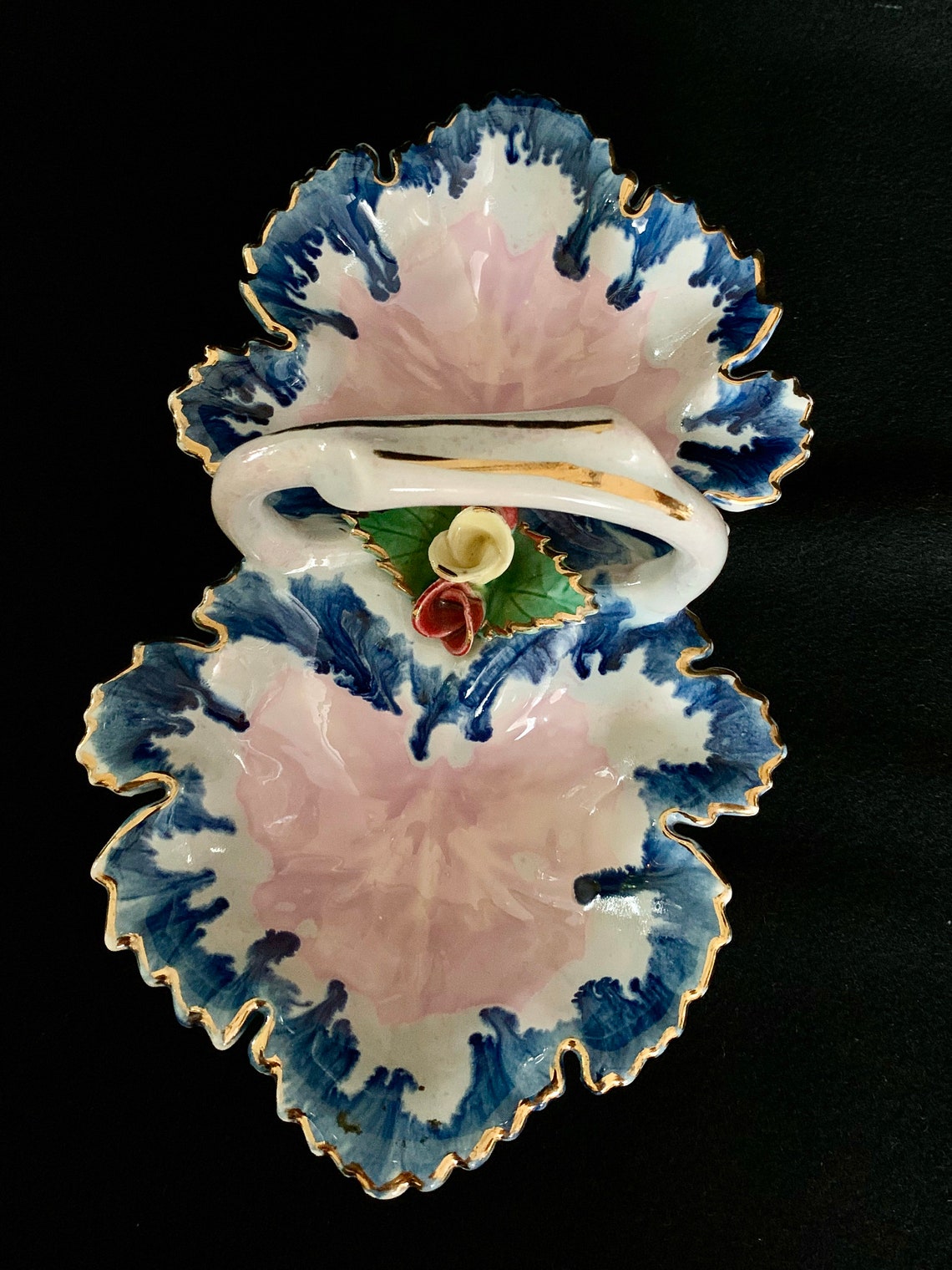 Vintage Double Leaf Shaped Candy Dish 22k Gold Trimmed Etsy