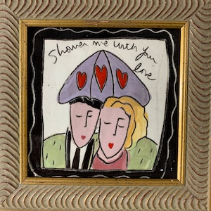 Framed Ceramic Tile ,Art tile,Wall Decor With Artist Marks  8 ,5 x8,5 inches