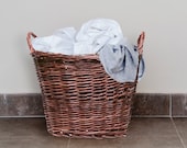 Large Brown Natural Woven Wicker Laundry Log Carry Basket with Ears, 50cm