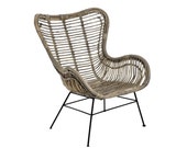 Vintage Natural Full Rattan Wing Chair