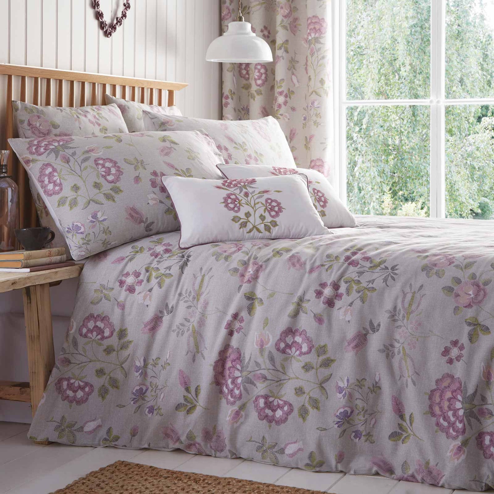 Embroidered Floral Lavender Duvet Cover Set With Matching Etsy UK