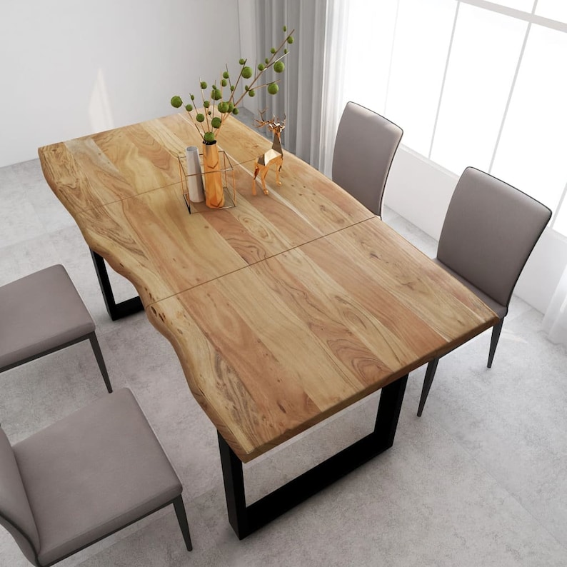 Acacia Wood Irregular Shape Rectangular Large Dining Table Etsy