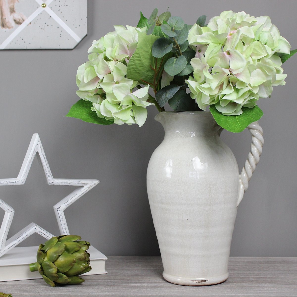 White Ceramic Jug Vase with Twist Handle 32cm Etsy