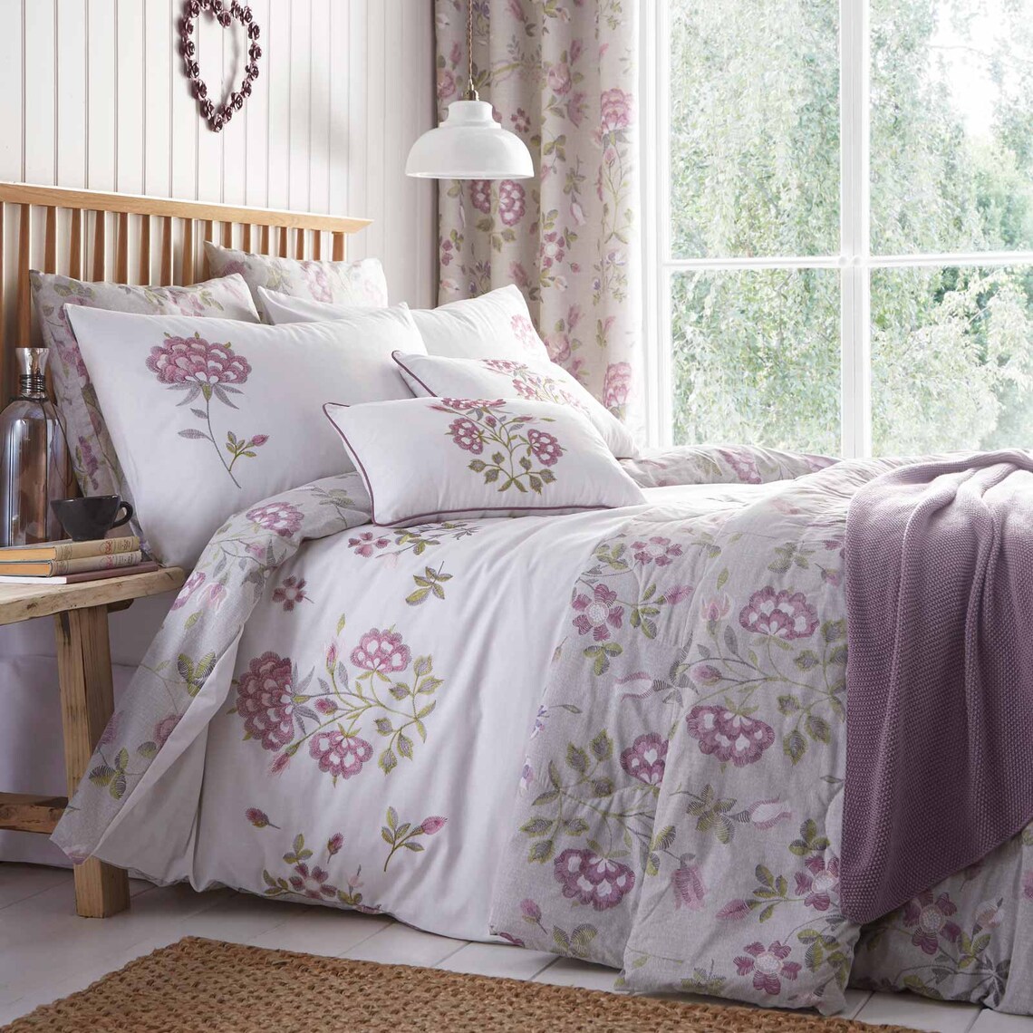 Embroidered Floral Lavender Duvet Cover Set With Matching Etsy UK