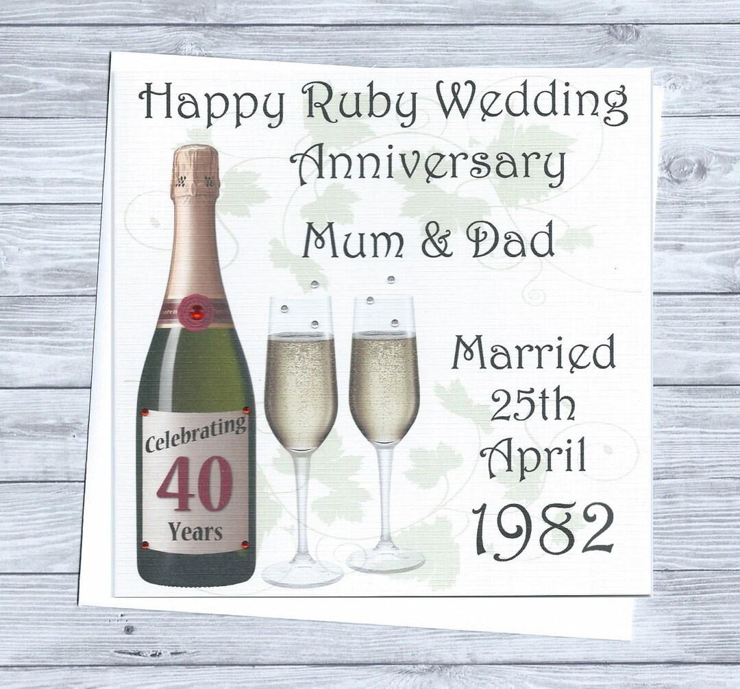 Handmade Personalised Ruby Wedding Anniversary Card Any Names, Any Date ...