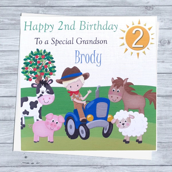 Handmade Personalised Birthday Card/Farm/Animals/Tractor/Any Age, Son, Grandson, Nephew, Godson, Brother, Cousin, Great Grandson