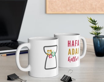 Hafa Adai Chamorro Mug with Latte Stone and Hibiscus Design (11oz)