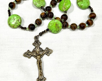 Tigereye Prayer Bead Set | Green and Brown Gemstone Rosary | Anglican rosary | Brown Tigereye Spiritual Jewelry