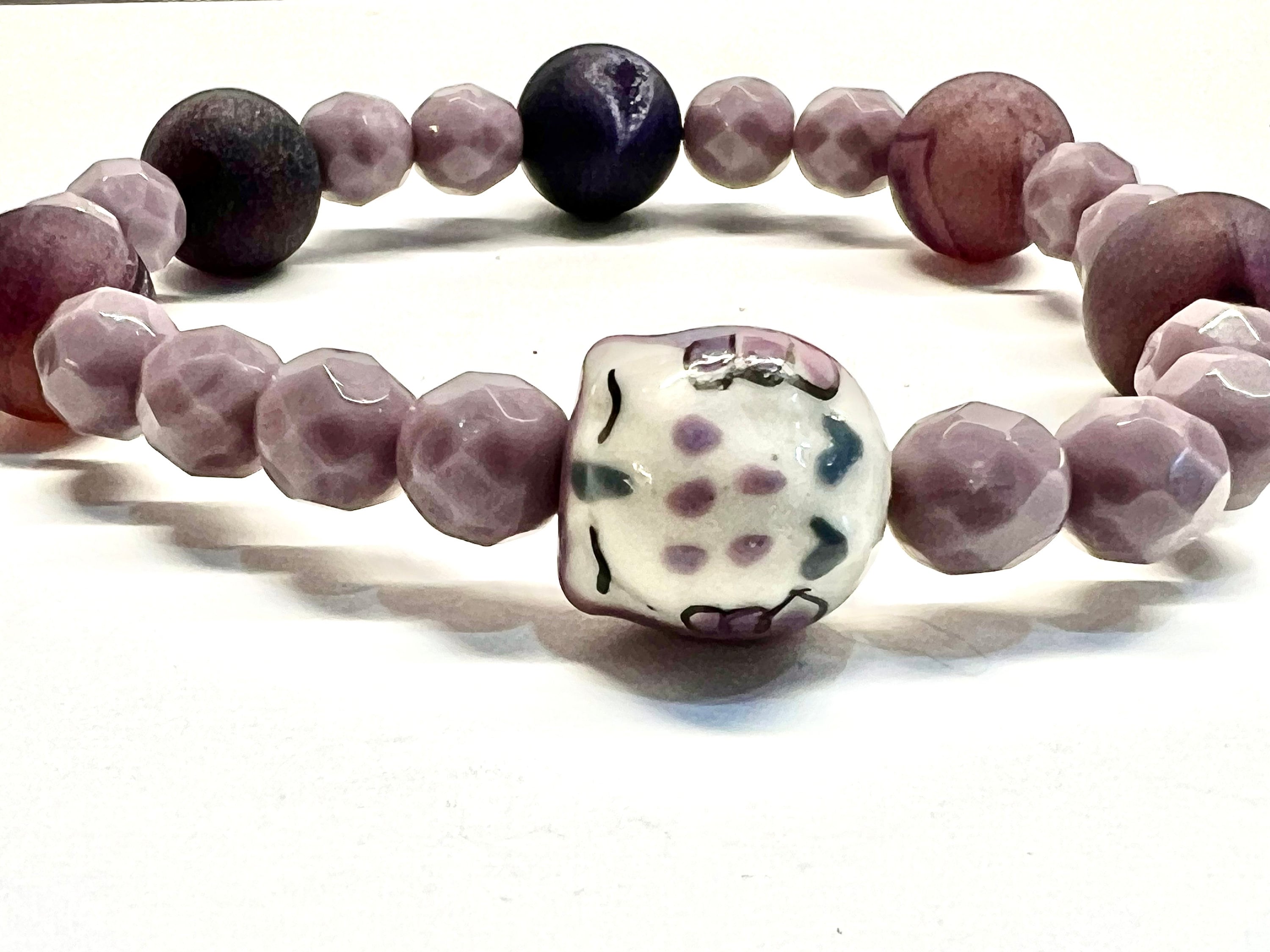 Whimsical Owl Charm Bracelet | Ladies Purple Charm Bracelet | Druzy Agate Gemstone Bracelet Arm Stac