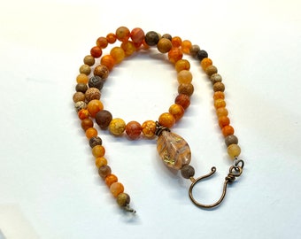 Orange Crackle Agate graduated Necklace | Ladies Gemstone Pendant Necklace | Beaded Ladies Necklace