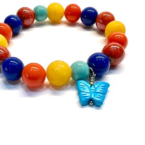 Crayonbox Colored Gemstone Stretch Bracelet Ladies Elastic Bracelet With Lapis Lazuli and Lemon Jade Butterfly Charm image 3