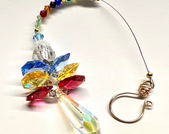 Large Crystal Guardian Angel Car Charm | Chakra colors and hook for hanging from rearview mirrors