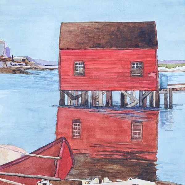 Boathouse, 12x16, Original Art, Watercolor, Painting, Peggy's Cove, Landscape, Harbor, Coastal, Row Boat, Nautical, New England, Maine,Coast