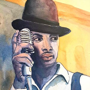 Blues Singer, 8x10, Original Art, Watercolor, Painting, Portrait, Singing, Music, Theater, Jazz, Music, Song, Blues, Soul, Decor, Rock, R&B