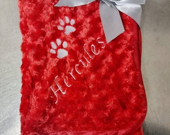 Made to order Christmas gift for pets dog cat kitten puppy rabbit, personalised blanket luxury rose swirl with paw print embroidery 110cm