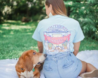 Southern Snoozin' Short Sleeve Tee on Light Blue Basset Hound Shirt