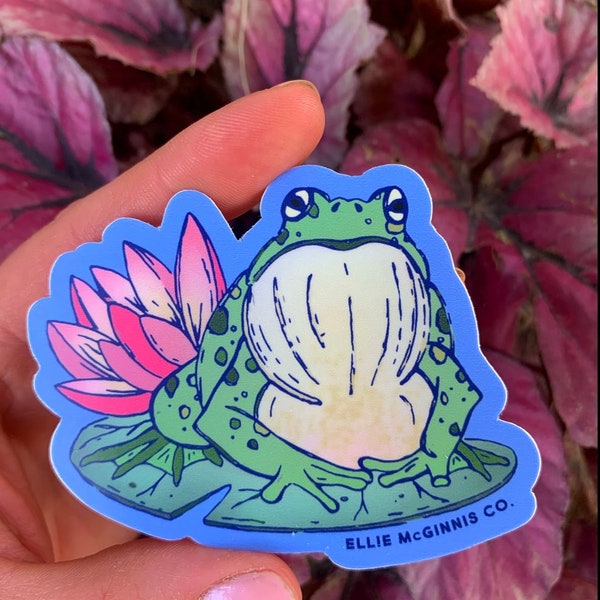 Bull Frog Gigging Vinyl Cute Animal Sticker - Ellie McGinnis Co.