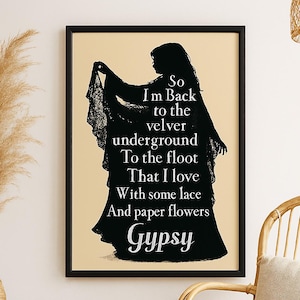 Gypsy-Inspired Boho Wall Art Print – Stevie Nicks Silhouette with Lyrics | Fleetwood Mac Printable Poster | Feminine Mystical Decor