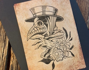 Plague Doctor Tattoo Flash Art Print: Gothic Steampunk Home Decor (Digital Download)