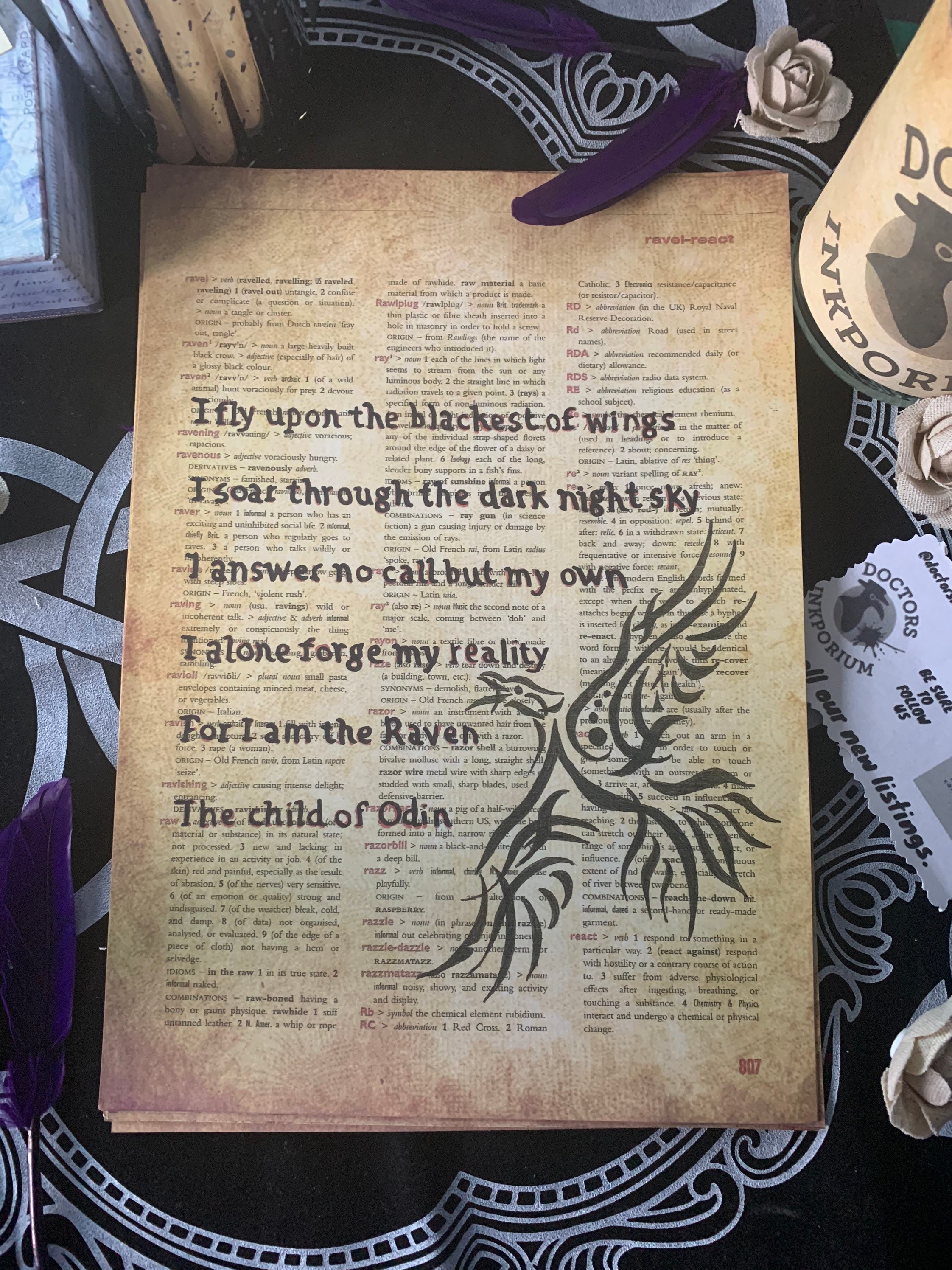 Corbeau Avec Poesie Viking Nordique Citation Dictionnaire Art Etsy Canada