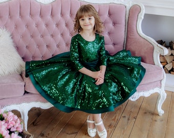 Sparkling green Christmas toddler dress, baby girl gift, Princess dress, Photo Shoot Outfit baby girl