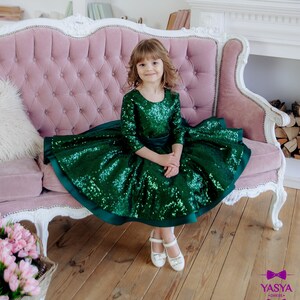 Sparkling green Christmas toddler dress, baby girl gift, Princess dress, Photo Shoot Outfit baby girl
