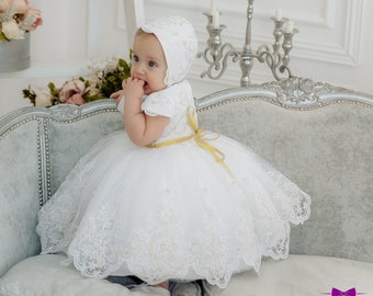 Vestido de bautizo para niña, vestido de bautismo para niña pequeña, vestido blanco para recién nacidos, vestido de niña para ocasión especial blanco,