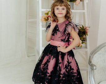 Dusty rose tulle flower girl dress, First birthday baby dress, princess gown, dress for baby girl, toddler dress