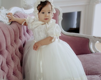 Ivory baptism dress for baby girl, baby blessing dress, lace christening gown, christening dresses for girls