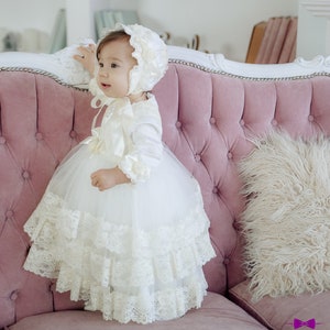 Ivory baptism dress for baby girl, baby blessing dress, lace christening gown image 2