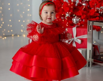 First Christmas Dress, Toddler Christmas dress, Red tutu Dress, 2t, 3t Girls Christmas Outfit Red, baby girl dress for Xmas