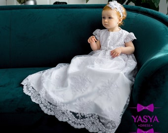 White christening dress, baptism dress for baby girl, newborn girl dress, baby baptismal dress,  White classic long christening gown