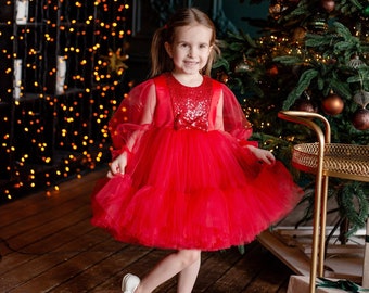 Red Christmas baby girl dress, toddler Christmas dress girls, photoshoot girl dress, baby gown for Christmas picture