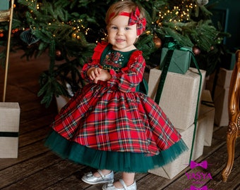 First Christmas Dress,Tartan Christmas girls dress,Toddler Christmas Dress, baby 1st Christmas gift, Plaid Dress, Christmas Outfit Red-Green