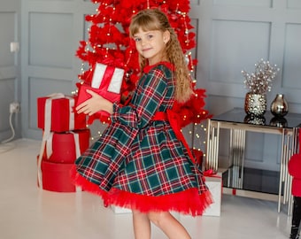 Toddler Christmas dress,baby Christmas gift, Tartan Christmas girls dress, little girl dress for Xmas, toddler plaid dress