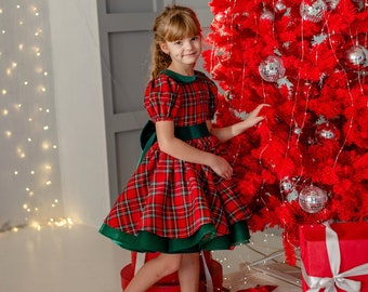Tartan Christmas girls dress, Toddler dress for Xmas,  Christmas Outfit Green-Red, Red tutu Dress, Baby Christmas gift + Express delivery