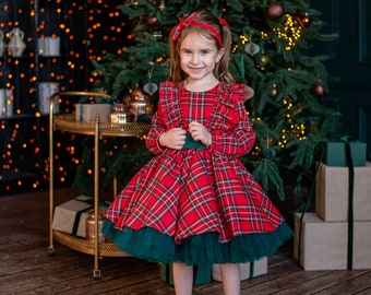 Tartan Christmas girls dress, Christmas Outfit Green, Baby Christmas dress, personalized gift, baby 1st Christmas Plaid Dress