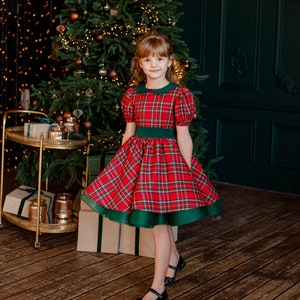 Baby Christmas gift, Tartan Christmas girls dress, Toddler dress for Xmas,  Christmas Outfit Green-Red, Red tutu Dress + Express delivery