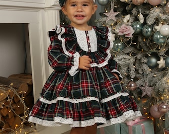 Kerstjurk baby, geruite jurk peuter, jurk babymeisje, jurk grote en kleine meisjes Tartan kerstmeisjesjurk,