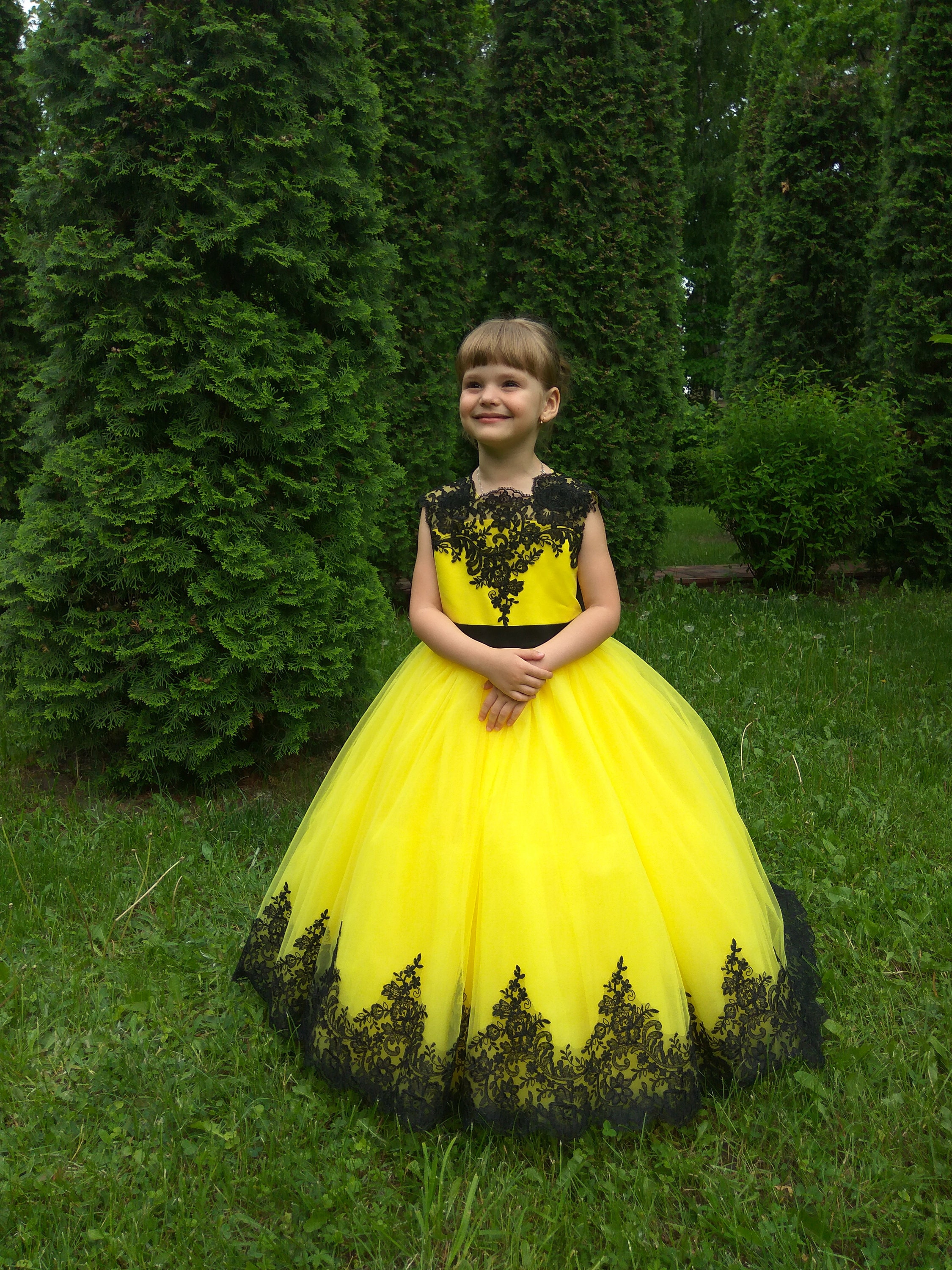 TT_7013YW - Girls Dress Style 7013 - YELLOW Short Gown with Gold Embroidery  Embellishments - Embroidered Dresses - Flower Girl Dresses - Flower Girl  Dress For Less