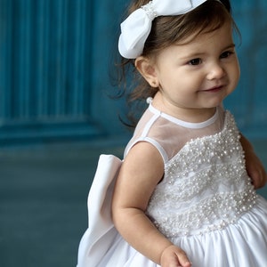Satin christening dress, Toddler baptism dress with bow, godparent gift, 2t baptism dress for baby girl, custom dress image 3