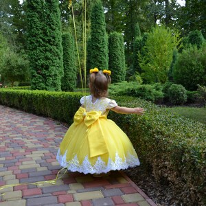 Baby first birthday dress, baby flower girl dress, Yellow princess dress, Toddler birthday dress image 5