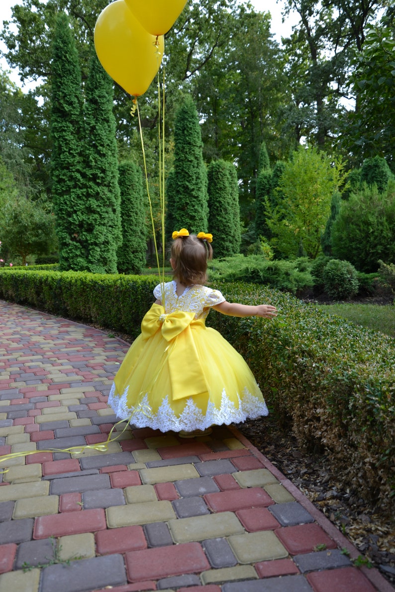 Baby first birthday dress, baby flower girl dress, Yellow princess dress, Toddler birthday dress image 5